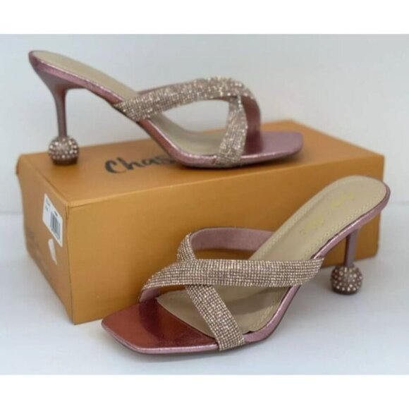 CHASE+CHLOE / Olla-1 / Pink / Rhinestone Embellished Cross-Strap / Heeled Sandal - Picture 8 of 9